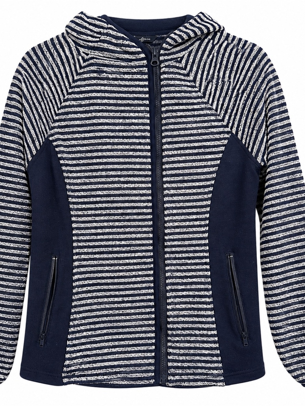 Polo by Ralph Lauren Navy and White Striped Hooded Puffer Jacket